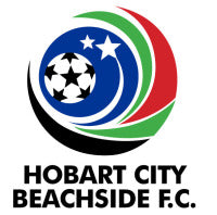 Logo of Hobart City Beachside F.C. featuring a soccer ball and circular design with colours.