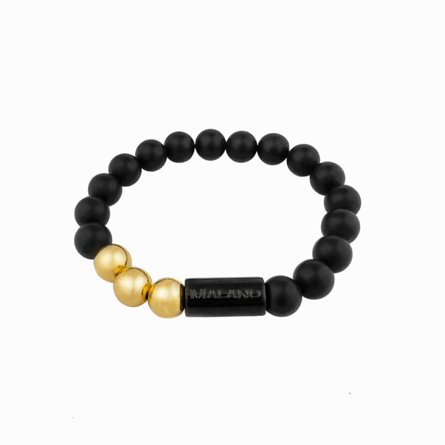 Malano branded 8mm Matte Black Onyx and Gold bead bracelet.