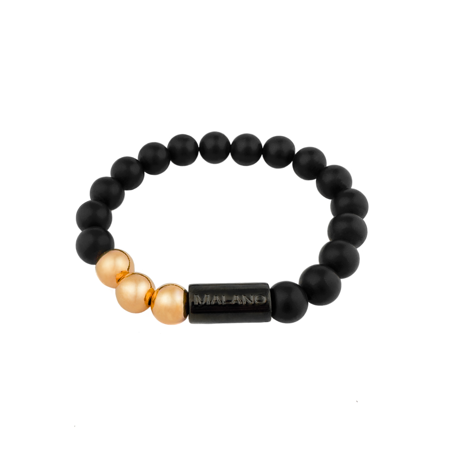 Malano branded 8mm Matte Black Onyx and Rose Gold bead bracelet.