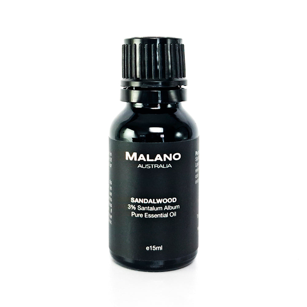 A black bottle with a black label with white writing, labeled 'MALANO' for Osmanthus Absolute, size 15mL.