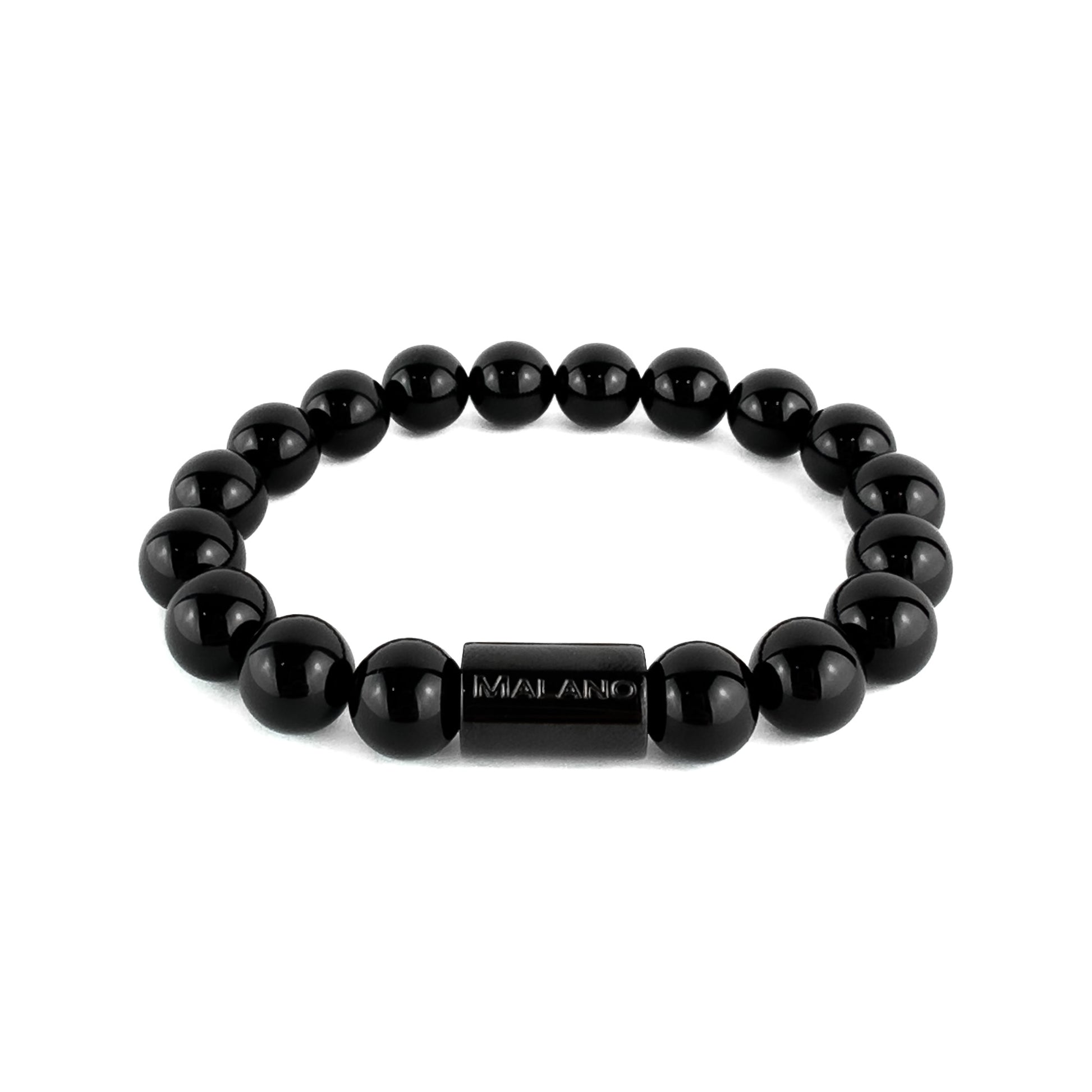 Glossy Black Onyx bracelet with 10mm beads, by Malano. 