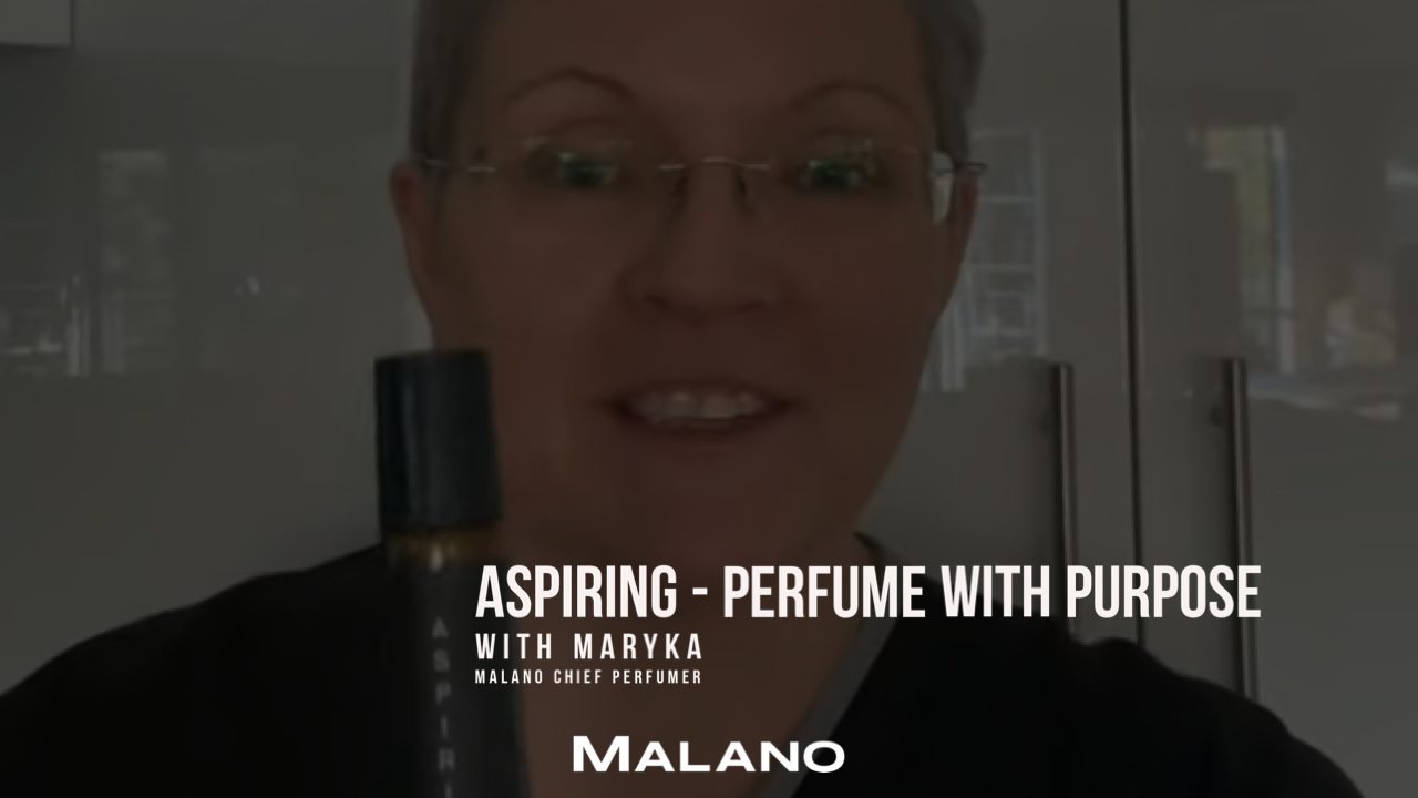 Load video: Maryka, chief perfumer of Malano, Australia, discusses and reads the Mantra for the Aspiring Perfume With Purpose, Roll-on Perfume.