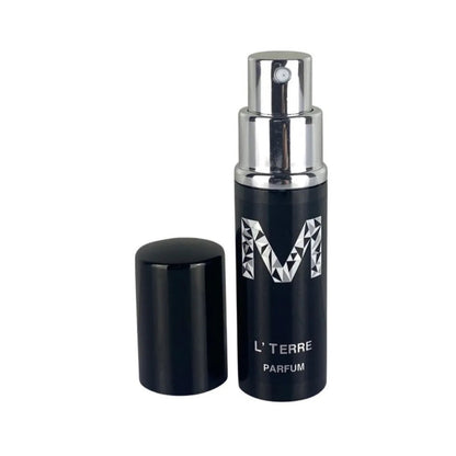 A black bottle of L' Terre Parfum with silver  text displaying the name and fragrance category 'Parfum' by the brand Malano